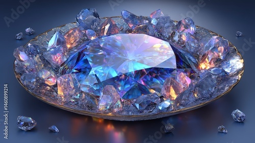 Obraz na płótnie Sparkling Blue Gemstone in Crystal Bowl Luxury Jewel 3D Render w salonie