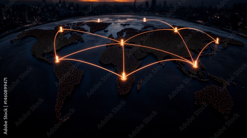 Global Network Connections Worldwide Business Communication Data Transfer