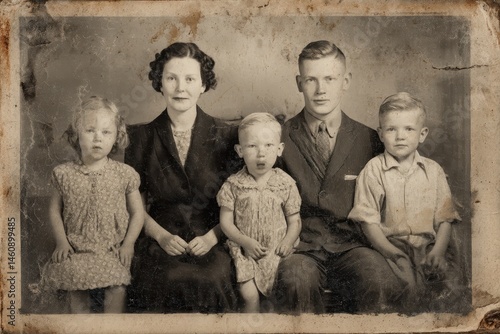 Vintage sepia portrait of a large family.