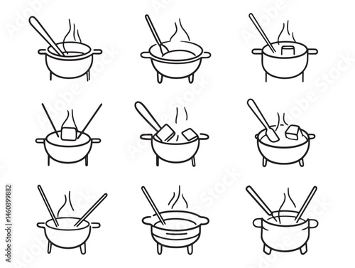 Creative Fondue Food Line Art Collection for Stock Market
