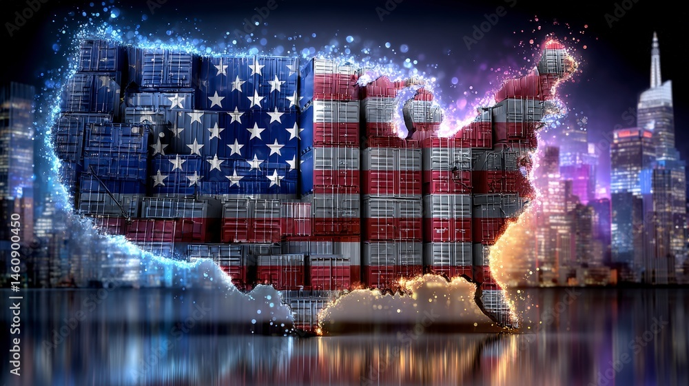 USA Trade Shipping Containers Forming a Map