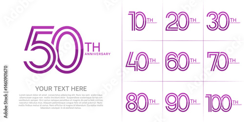 Anniversary set design with double line number. purple color for celebration event