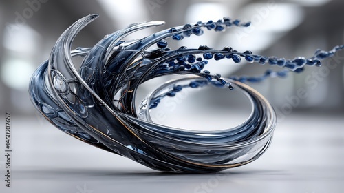 Obraz na płótnie Abstract Swirling Liquid Metal Modern Design 3D Render Blue Grey Background w salonie