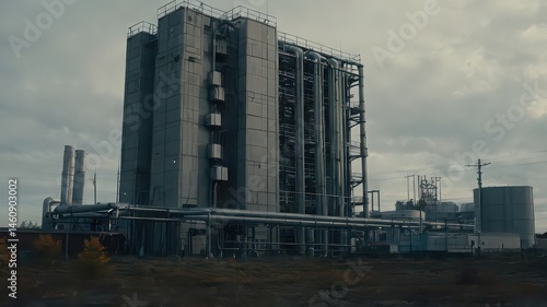 Wallpaper Mural Industrial complex featuring a large concrete building with pipes and metal structures under cloudy skies Torontodigital.ca