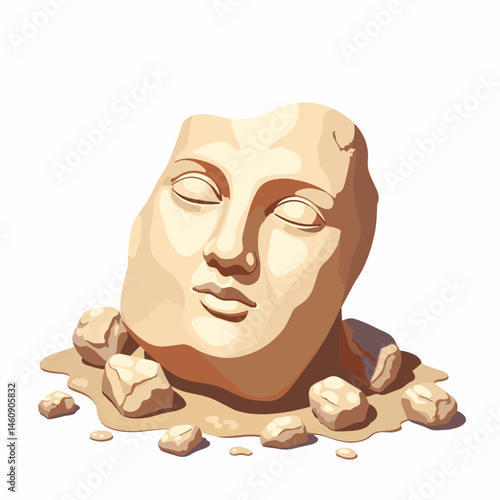 Ancient statue fragment showcasing serene expression, historical significance