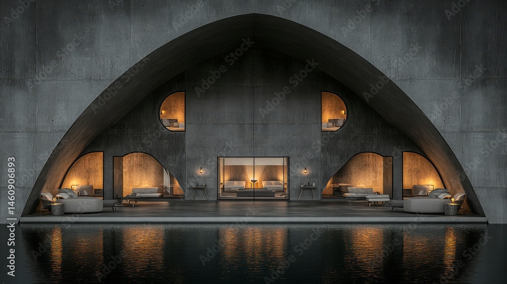 Modern Concrete House Minimalist Architecture Luxury Home Design Night View Poolside R
