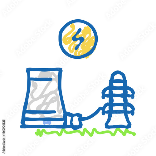 power grid nuclear energy icon doodle illustration