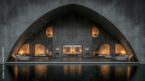 Obraz na płótnie Modern Concrete House Minimalist Architecture Luxury Home Design Night View Poolside R w salonie