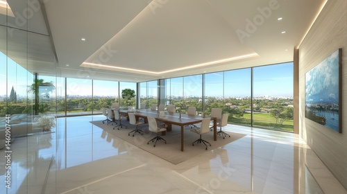Obraz na płótnie Modern Office Interior Design Panoramic City View Conference Room w salonie