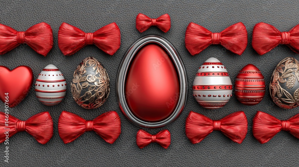 Elegant Red Easter Eggs Bows Heart Festive Holiday Design