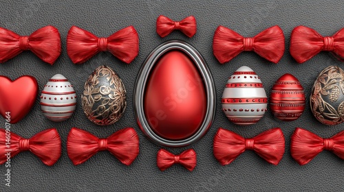 Obraz na płótnie Elegant Red Easter Eggs Bows Heart Festive Holiday Design w salonie