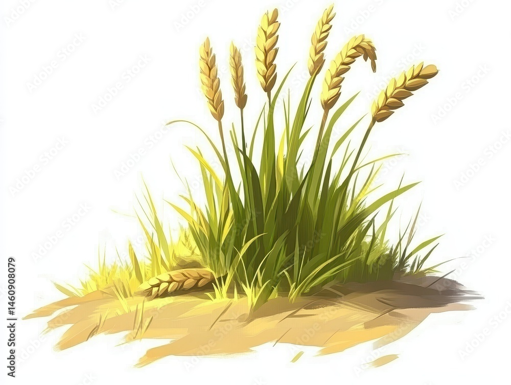 Wheat Stalks in Field Illustration Style Agriculture Harvest Graphic Design Element Isolated on White Background Wheat Stalks in Field Illustration Style Agriculture Harvest Graphic Design Element Isolated on White Background