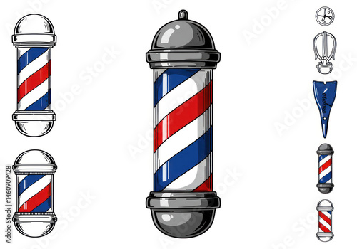 Barber pole rotating against a white background.