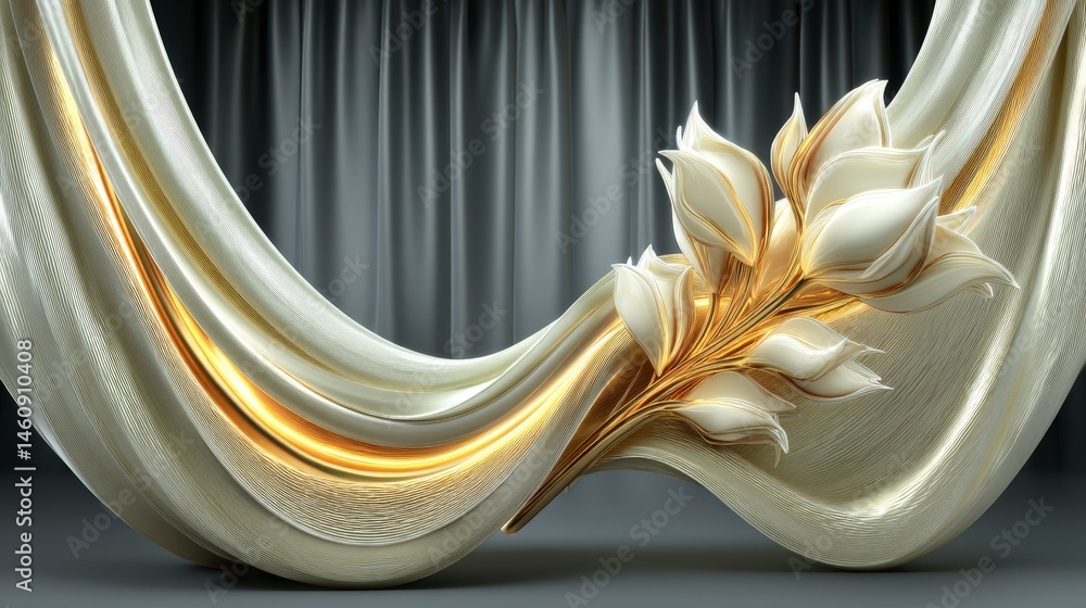 Elegant Gold White Floral Drape Abstract Background
