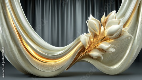 Obraz na płótnie Elegant Gold White Floral Drape Abstract Background w salonie