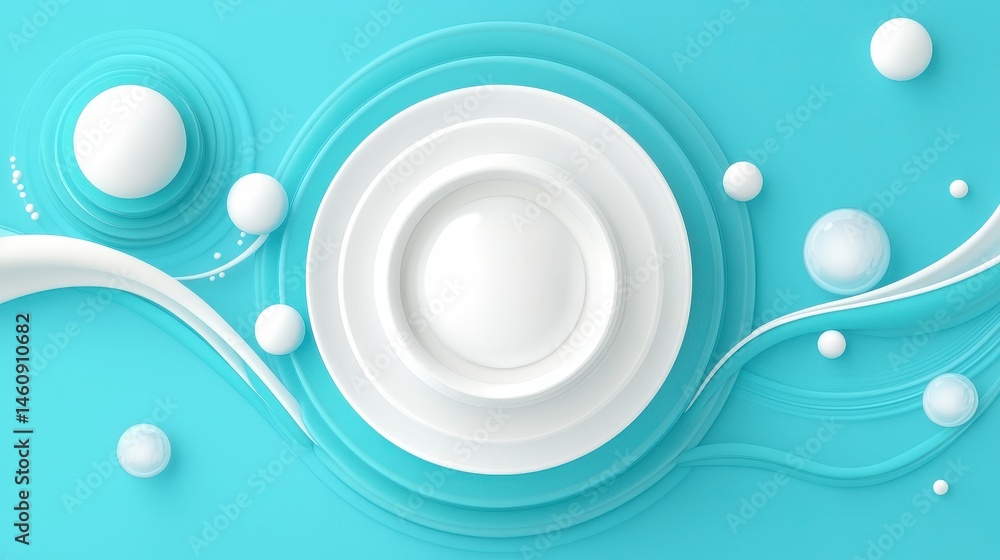 Abstract Blue Background with White Circles and Spheres Minimalist Product Display