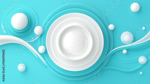 Obraz na płótnie Abstract Blue Background with White Circles and Spheres Minimalist Product Display w salonie