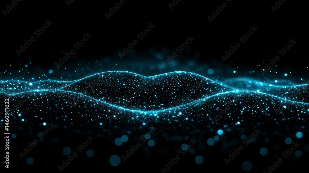 Abstract Data Visualization Glowing Particle Waves Technology Background