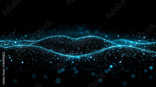 Obraz na płótnie Abstract Data Visualization Glowing Particle Waves Technology Background w salonie