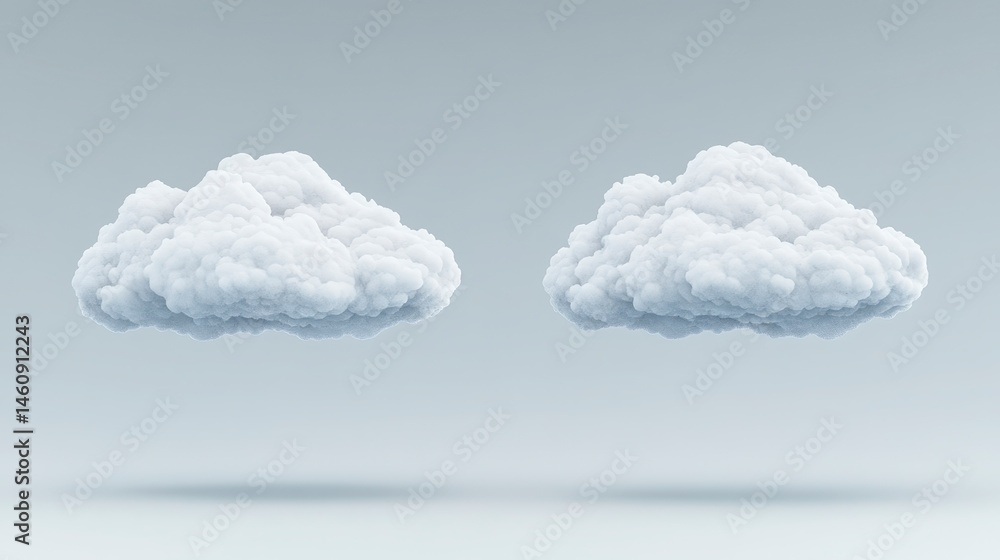 Fluffy White Clouds 3D Render Minimalist Isolated Background Design Element
