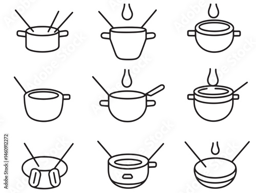 Unique Fondue Food Line Art for Stock Vector Illustration