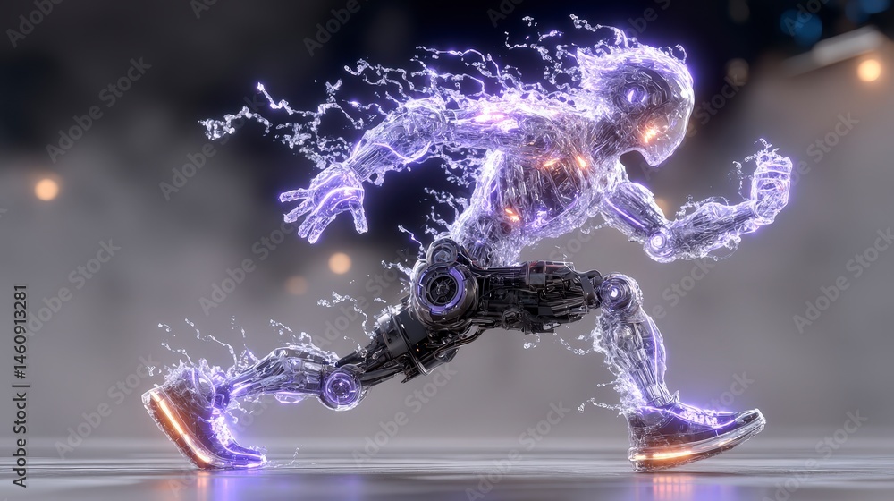Futuristic Cyborg Sprinter Glowing Neon Energy Digital Art