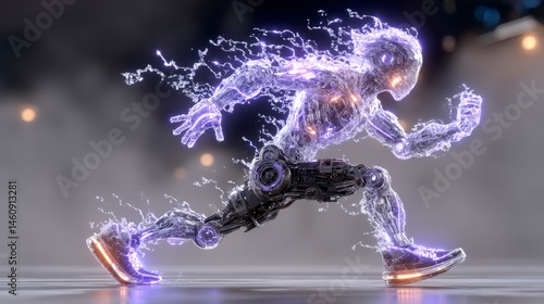 Obraz na płótnie Futuristic Cyborg Sprinter Glowing Neon Energy Digital Art w salonie