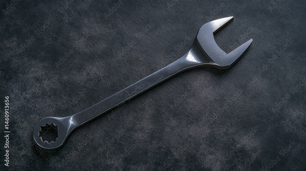 Steel Wrench on Dark Surface Repair Tool Maintenance Mechanic