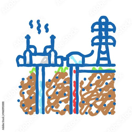 power grid geothermal energy icon doodle illustration