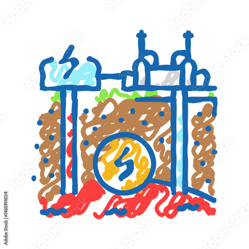 heat recovery system geothermal icon doodle illustration
