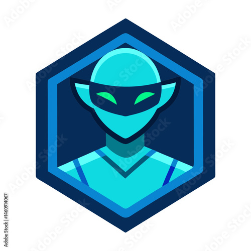Free Download Vector illustration of futuristic character inside a geometric shield emblem - GFXLoad