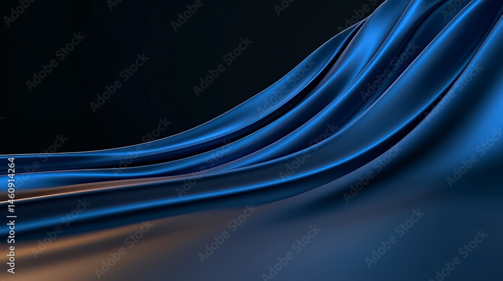 Abstract Blue Draped Fabric Elegant Dark Background Texture 3D Render Minimalist Design