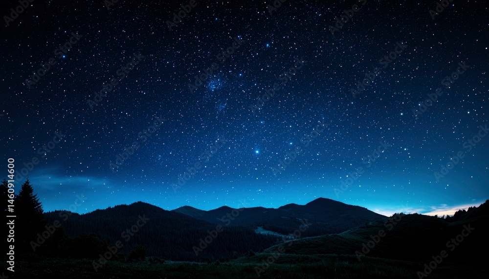 Naklejka premium Starry night over mountains