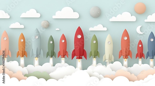 Obraz na płótnie Colorful Rockets Launching Startup Success Growth Concept w salonie
