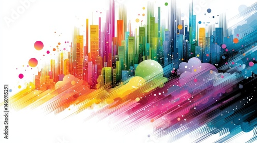 Vibrant Cityscape  Colorful Abstract Urban Illustration