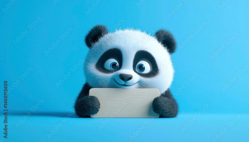 Fototapeta premium Cute panda holding a blank sign