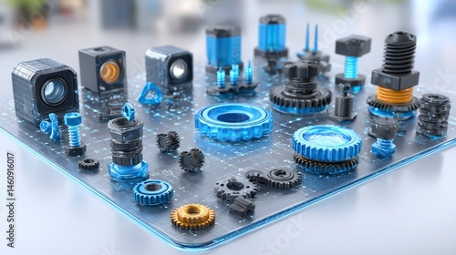 Obraz na płótnie 3D Render Industrial Fasteners Fixings Bolts Screws Nuts Washers w salonie