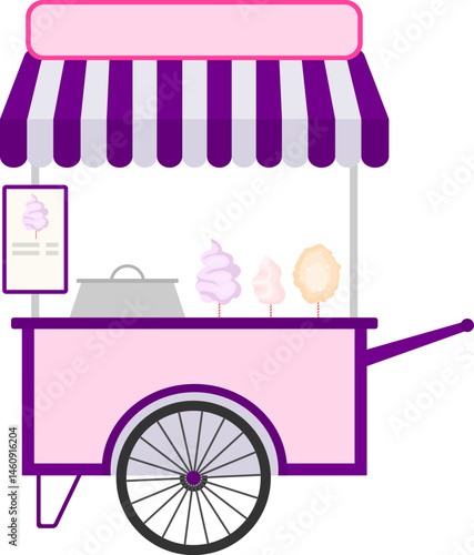 Mobile cotton candy cart, mobile fast food cart isolated on white background. Background image, poster, postcard, vector illustration.