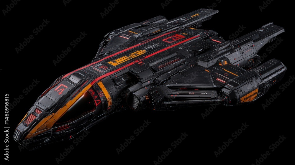 Futuristic Spaceship Sci Fi Craft 3D Render Black Orange Red Spaceship Design Galax