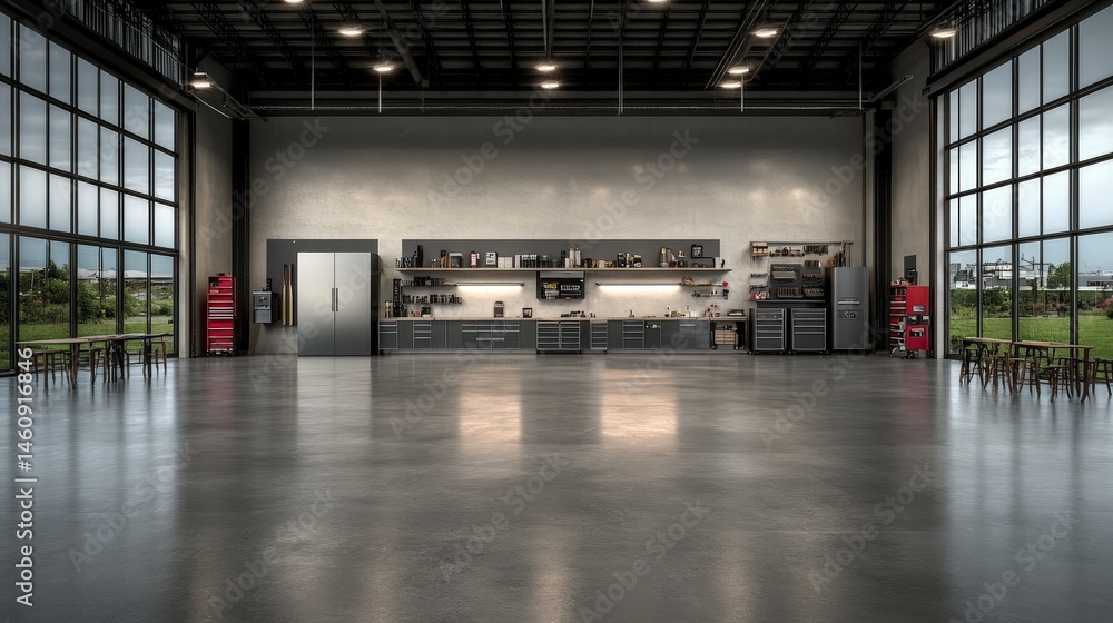 Modern Garage Workshop Interior Design Minimalist Industrial Space