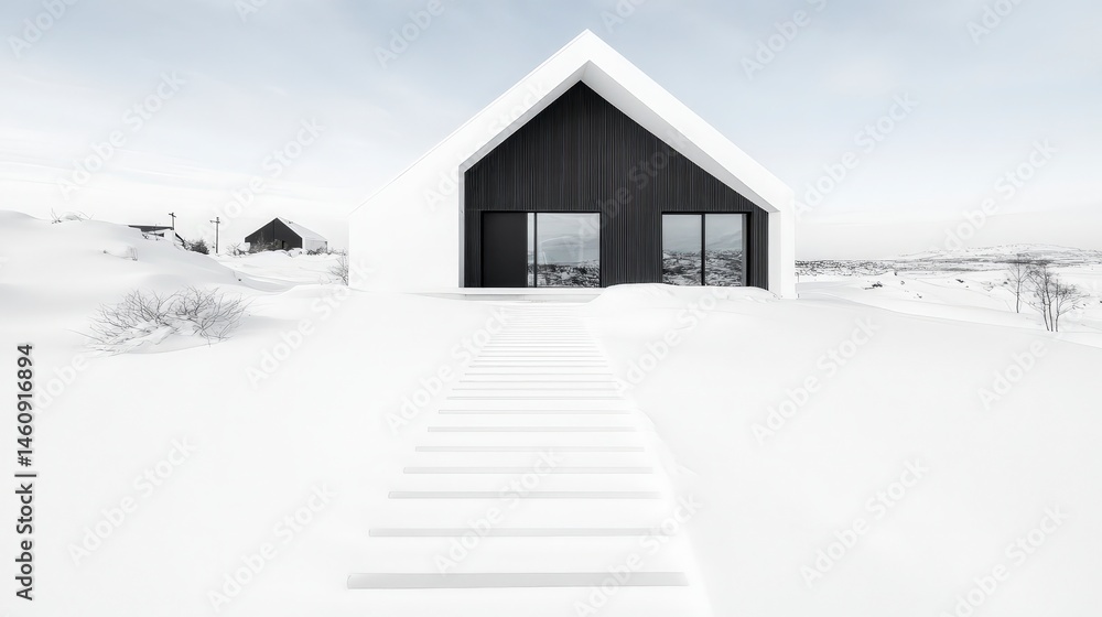 Modern Minimalist Cottage in Snowy Landscape Winter House Architecture
