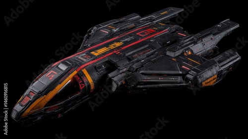 Obraz na płótnie Futuristic Spaceship Sci Fi Craft 3D Render Black Orange Red Spaceship Design Galax w salonie