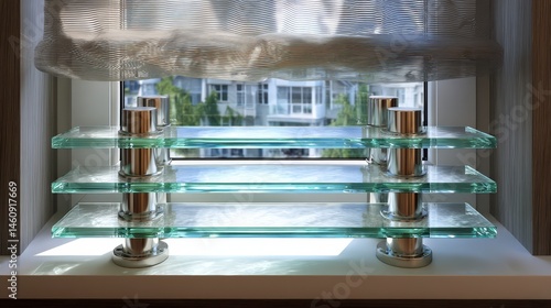 Obraz na płótnie Modern Glass Shelves Window Display Minimalist Interior Design Home Decor w salonie