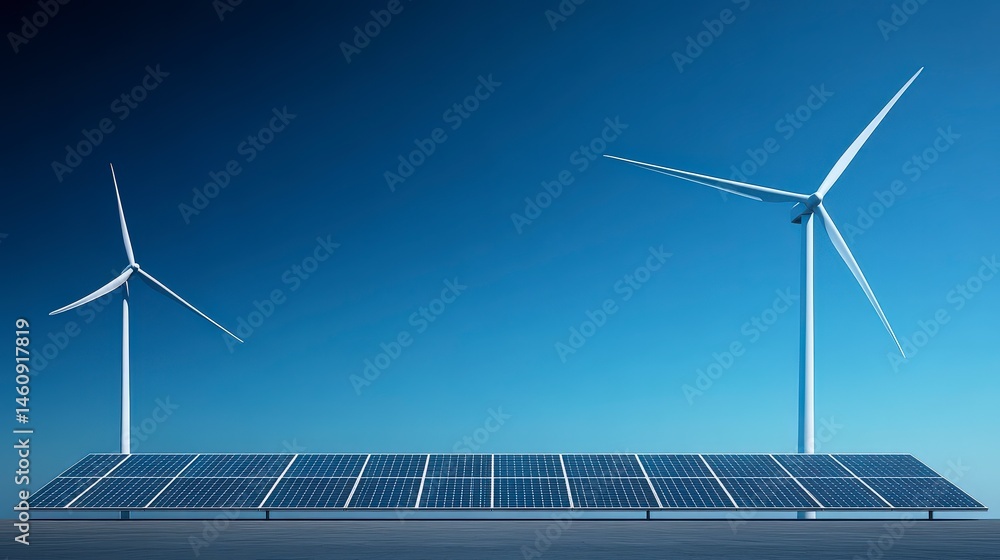 Clean Energy Solar Panels Wind Turbines Renewable Power