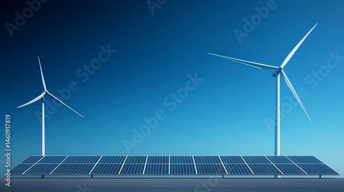 Obraz na płótnie Clean Energy Solar Panels Wind Turbines Renewable Power w salonie