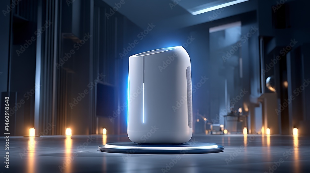 Futuristic Smart Home Device AI Voice Assistant Minimalist Tech Modern Interior