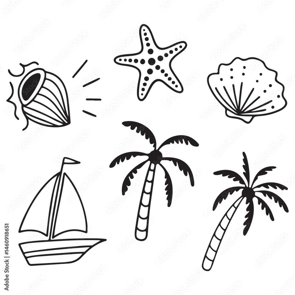 Obraz premium Whimsical coastal hand drawn vector illustrations