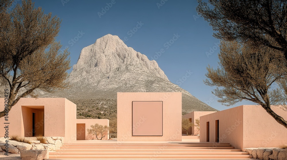 Minimalist Desert Architecture Modern House Mockup with Mountain View