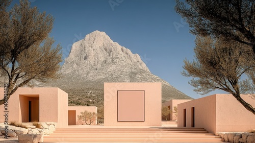 Minimalist Desert Architecture  Modern House Mockup with Mountain View