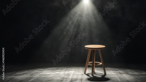 Obraz na płótnie Dramatic Stage Spotlight on Empty Wooden Stool w salonie
